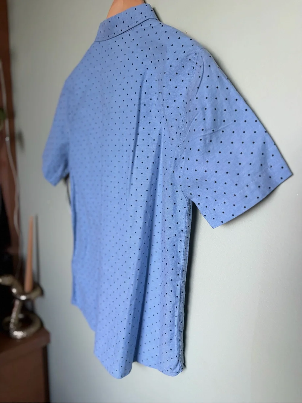 Old Navy Light Blue Cotton Short-Sleeve Shirt Poka Dot Size XL (14-16) Preppy